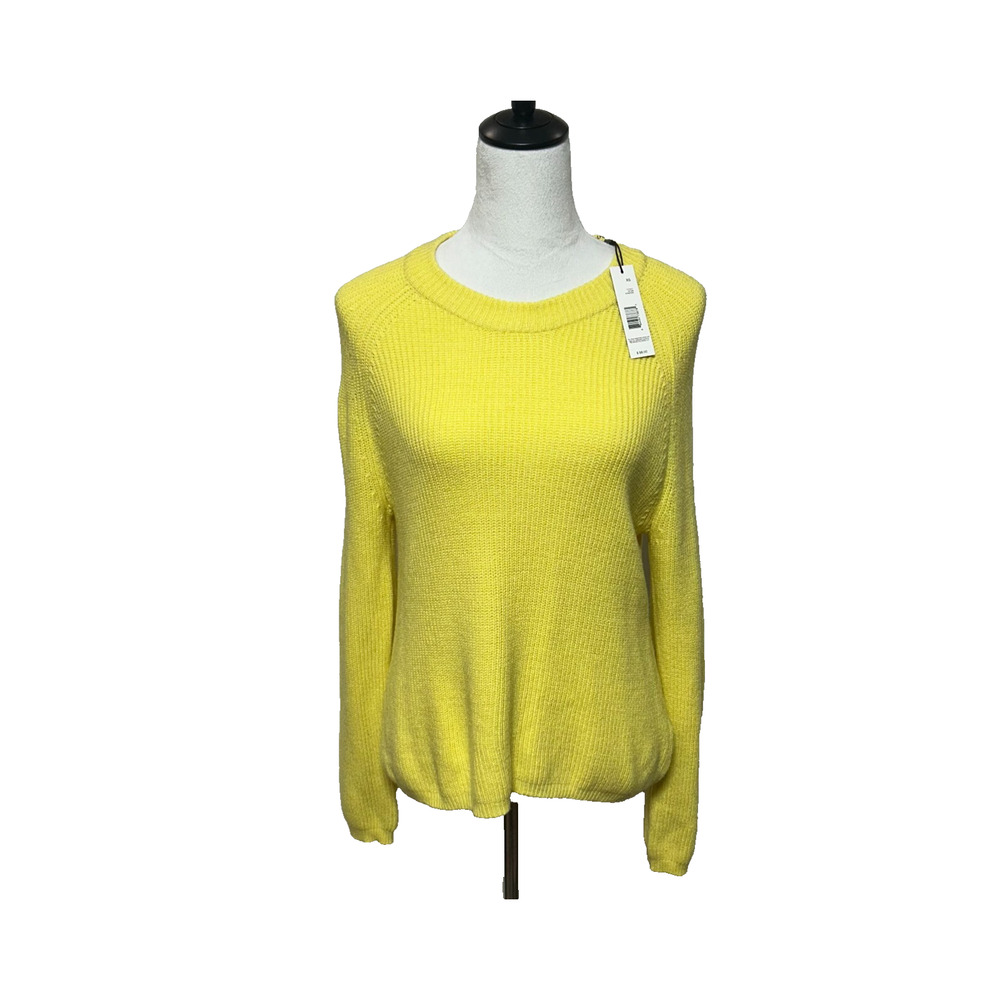 Tahari Sweater Womens‎ XS Yellow Ribbed Crew Neck Pullover Long Sleeve NWT